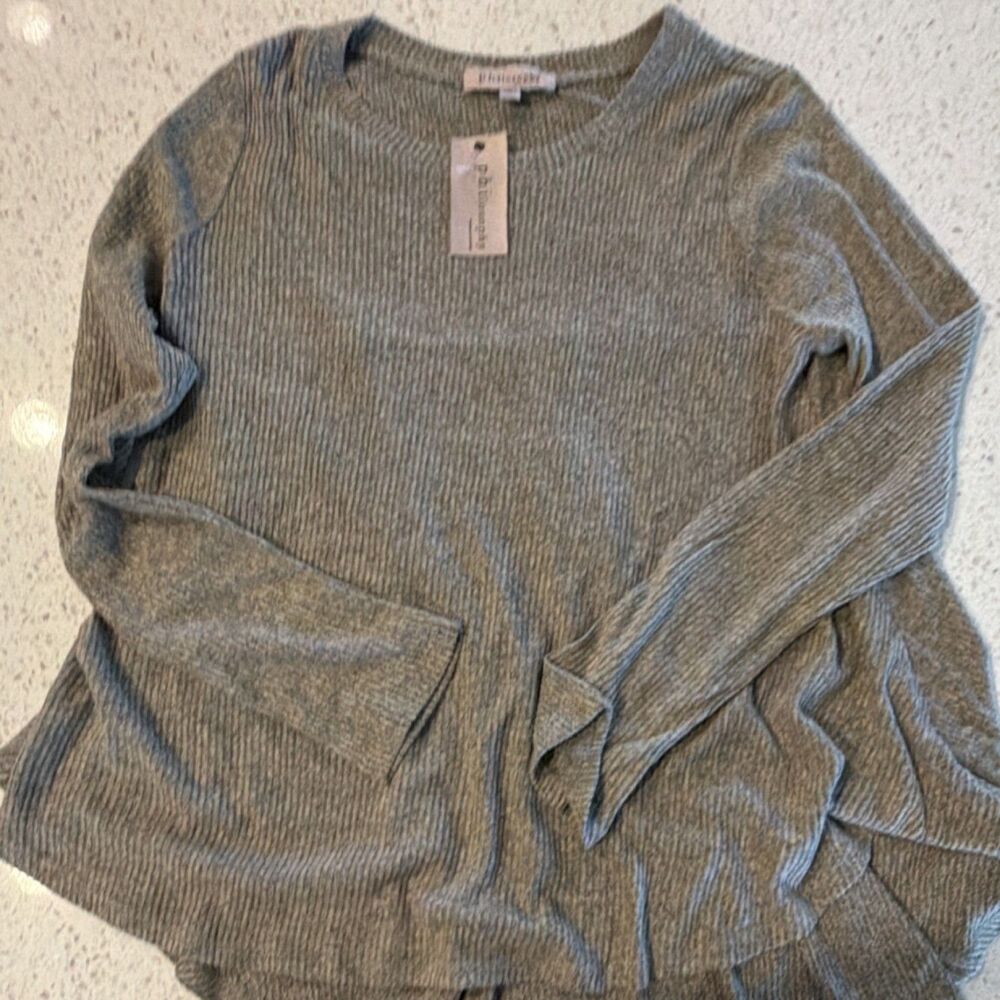 Philosophy Gray Knit Pullover Blouse Long Sleeve Round Neck Size L RN 93178